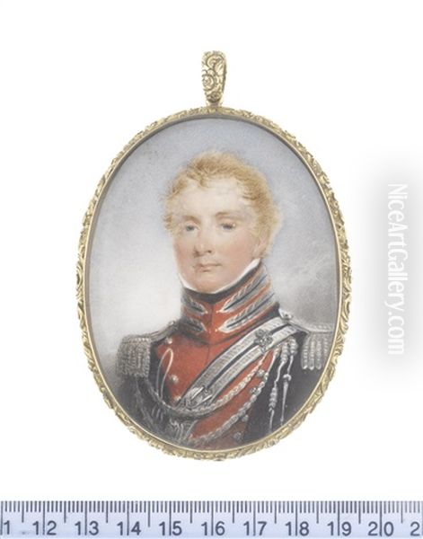 An Officer, Wearing Dark Blue Coat With Standing Collar And Red And Silver Facings, Silver Epaulettes, Aiguillettes And Regalia, White Chemise And Black Stock Oil Painting by Hargreaves, Thomas