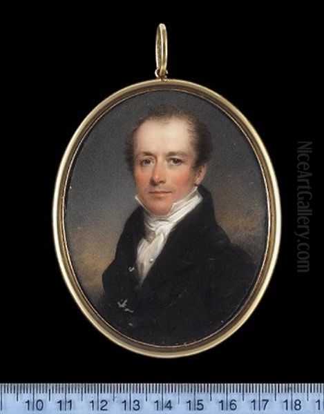 A Gentleman, Wearing Black Coat, White Chemise And Cravat Oil Painting by Hargreaves, Thomas