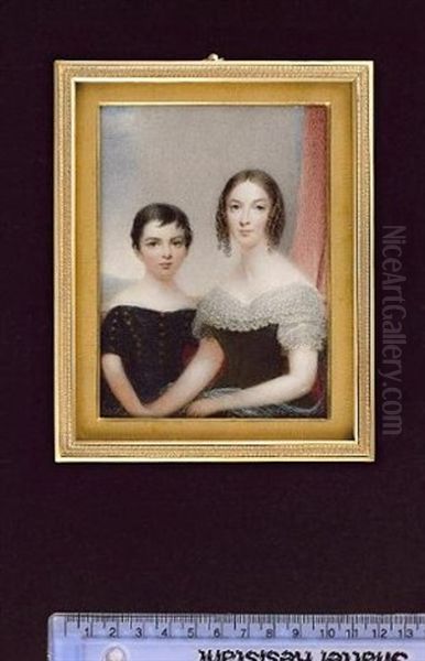 A Mother And Son Seated On An Upholstered Chaise-longue: She, Wearing Black Dress With White Lace Collar And Stole; He Wearing Black Suit With Brass Buttons Oil Painting by Hargreaves, Thomas