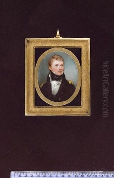 A Naval Officer Wearing Uniform, Blue Coat With Gold Epaulettes And Buttons Stamped With Anchors, White Waistcoat, Frilled White Chemise And Tied Black Stock Oil Painting by Hargreaves, Thomas