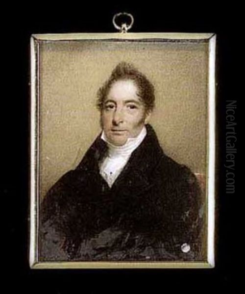 A Gentleman, Seated In A Red Upholstered Chair, Wearing Black Coat, White Stock And Shirt With Jewelled Tie-pin Oil Painting by Hargreaves, Thomas