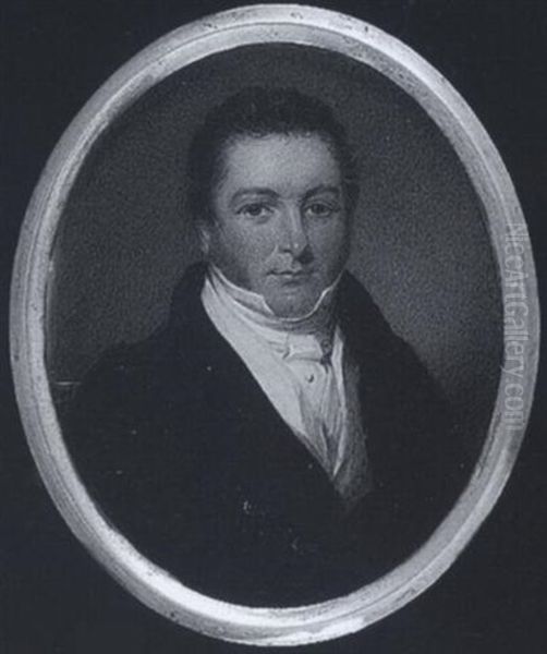 A Gentleman Wearing Dark Blue Coat, Cream Waistcoat, White Chemise And Stock Oil Painting by Hargreaves, Thomas