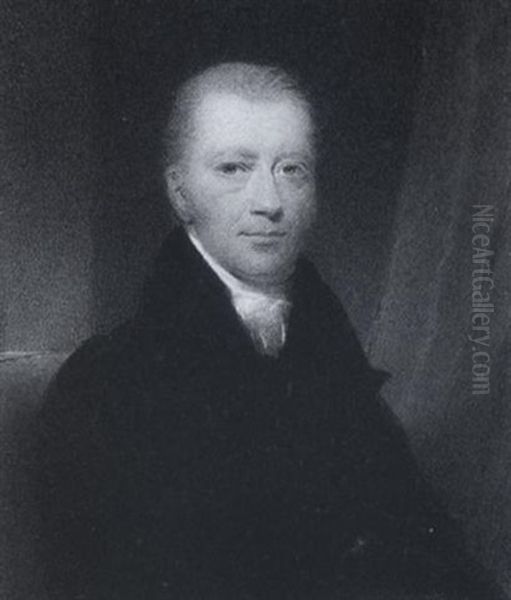 A Gentleman Wearing Black Coat And White Cravat, Red Curtain To His Left Oil Painting by Hargreaves, Thomas