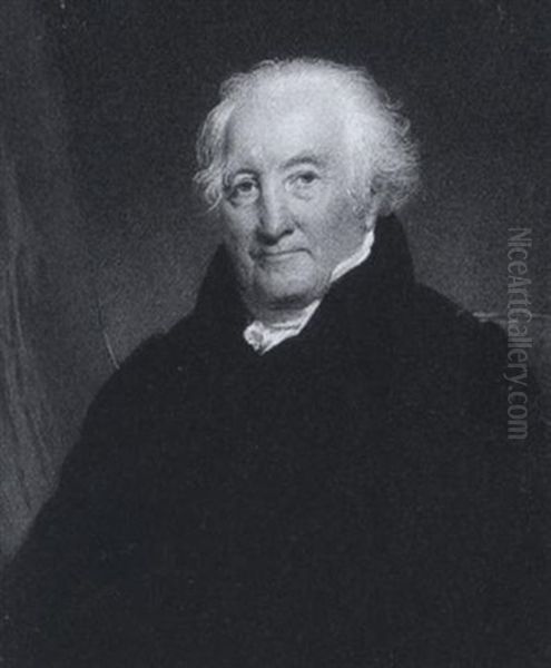 A Gentleman Wearing Black Coat And White Cravat, Red Curtain To His Right Oil Painting by Hargreaves, Thomas