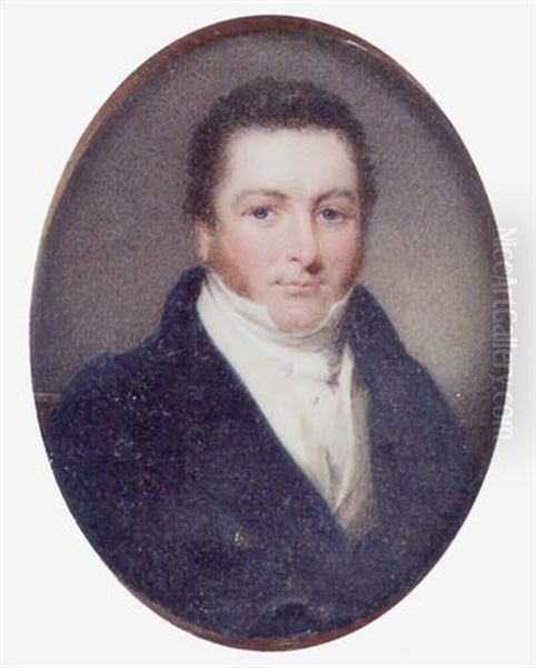 A Young Gentleman (mr. Philips?) In A Black Coat, White Waistcoat And Shirt Oil Painting by Hargreaves, Thomas