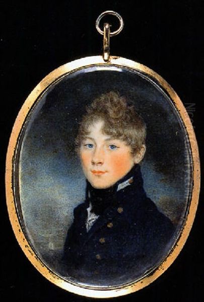 A Midshipman, Called St. John, In Blue Uniform With Gold Buttons, Gold Button Within White Button-hole Oil Painting by Hargreaves, Thomas