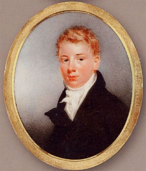 A Young Gentleman, Wearing Dark Green Coat, Cream Waistcoat And Tied White Cravat Oil Painting by Hargreaves, Thomas