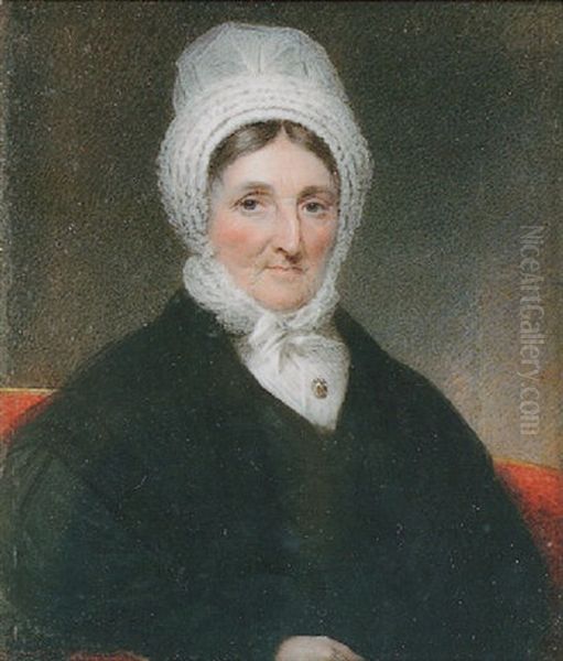 Portrait Of An Elderly Lady, Wearing White Lace Bonnet, Black Dress Oil Painting by Hargreaves, Thomas