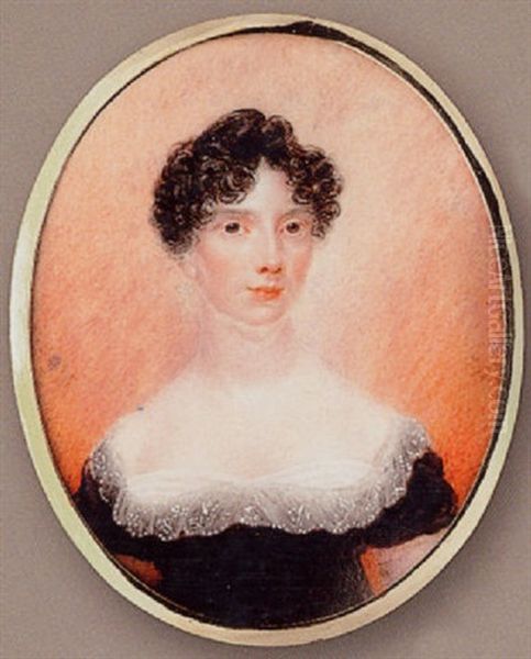A Lady, Wearing Decollete Black Dress With White Lace Collar Oil Painting by Hargreaves, Thomas