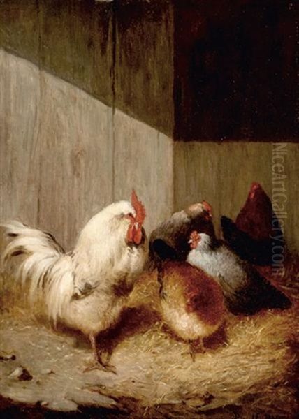Chickens In A Barnyard Oil Painting by Paul Harney Jr.