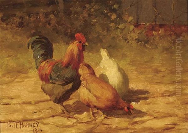 Three Chickens Oil Painting by Paul Harney Jr.