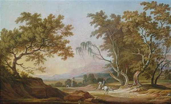 Weite Sommerlandschaft Im Abendlicht Mit Bauern Und Reiter Oil Painting by Adolf Friedrich Harper