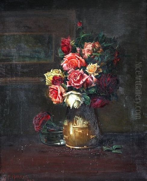 Still Life With A Vase Of Roses Oil Painting by George F. Harris
