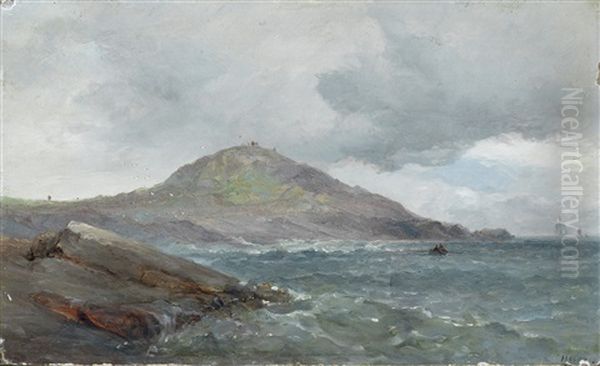 Boats On The Foreshore At The Mumbles, With Oystermouth Castle Beyond; And A Headland On The Gower Peninsular (pair) Oil Painting by James Harris of Swansea
