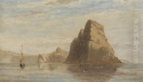 Fishing Off Worms Head Oil Painting by James Harris of Swansea