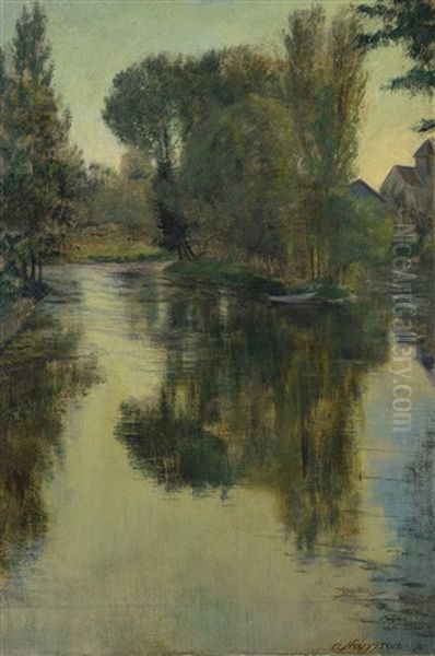 On The River Loing Oil Painting by Alexander Thomas Harrison