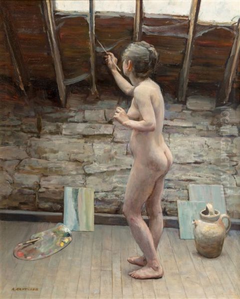 Model Painting Oil Painting by Alexander Thomas Harrison