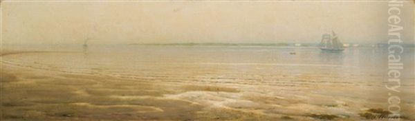 Ships Off Shore Oil Painting by Alexander Thomas Harrison