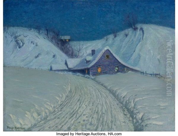 Winter's Cabin At The Curve Oil Painting by Lovell Birge Harrison