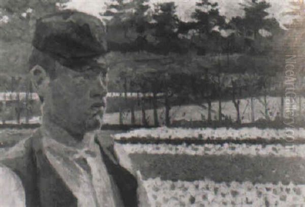 Boer In Bollenveld Oil Painting by Ferdinand Hart Nibbrig