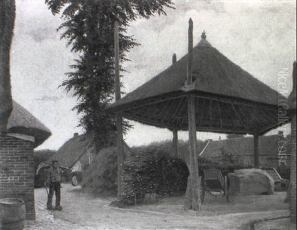 A Farmyard Oil Painting by Ferdinand Hart Nibbrig