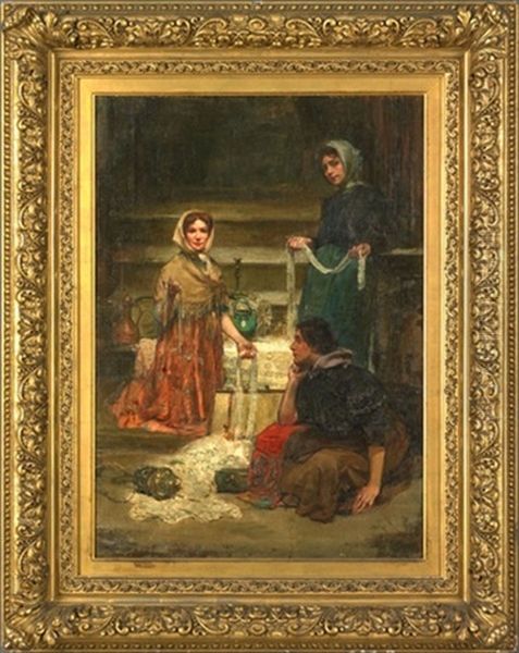 Market Scene With Three Women Oil Painting by Marie Theresa Gorsuch Hart