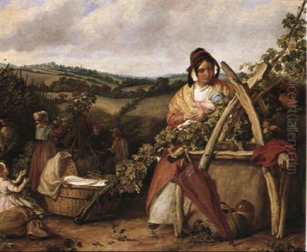 Hop Picking Oil Painting by Solomon Alexander Hart