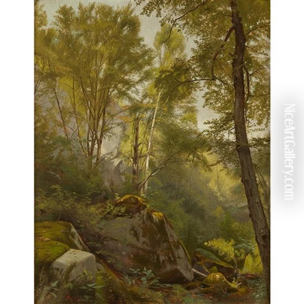 Woodland Scene Oil Painting by William M. Hart