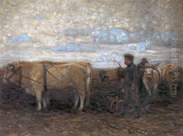 Pommersche Bauern Beim Pflugen Oil Painting by Hans Hartig