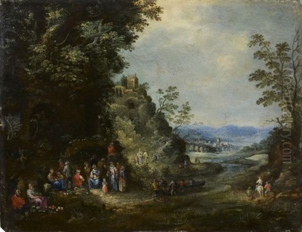 Paysages Animes De Personnages (pair) Oil Painting by Johannes Jakob Hartmann