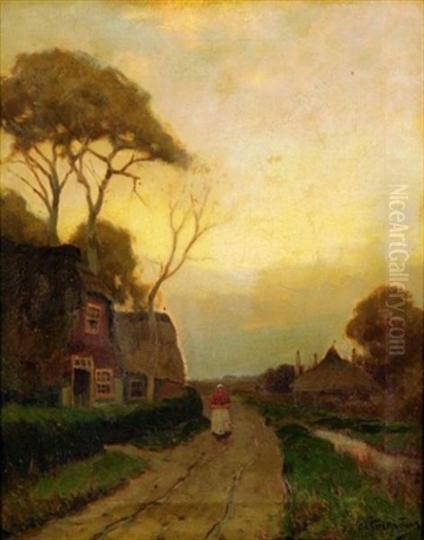 On The Village Road At Dusk Oil Painting by Walter C. Hartson