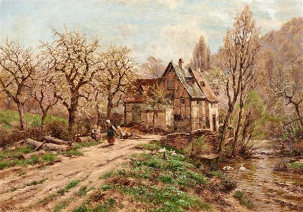 Obstbaumblute In Einem Tal Am Rhein Oil Painting by Heinrich Hartung the Elder