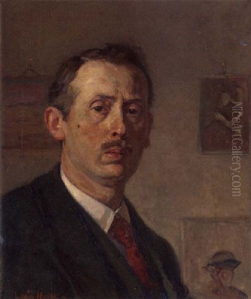 A Selfportrait Of The Artist Oil Painting by Louis Hartz