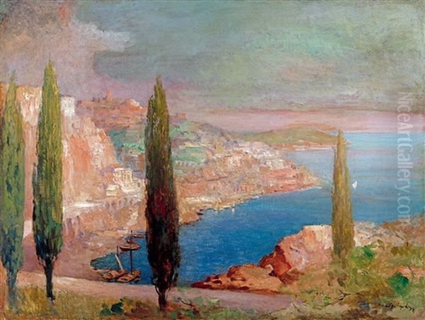 Mediterranean Coast (amalfi) Oil Painting by Gyula Hary