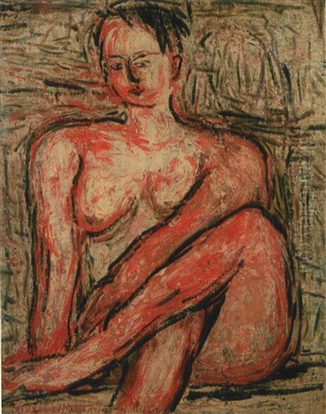 Nude Crossing Her Legs Oil Painting by Toshiyuki Hasegawa