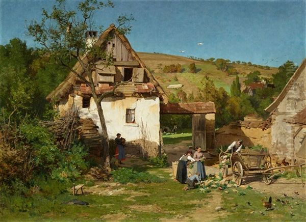 Unloading Turnips At A Farm In Hopfgarten Near Weimar Oil Painting by Wilhelm Hasemann
