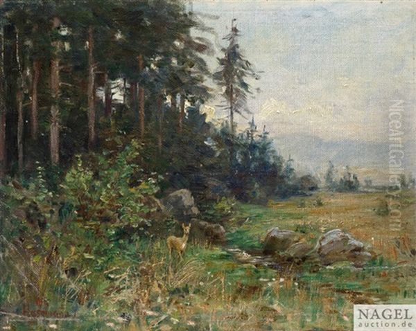 Bewaldete Landschaft Mit Reh Oil Painting by Wilhelm Hasemann