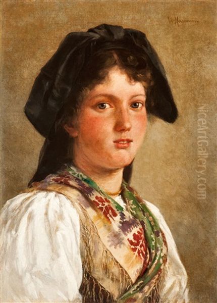 Young Girl In Traditional Costume Oil Painting by Wilhelm Hasemann