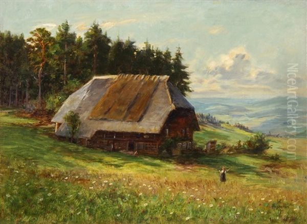 Schwarzwaldhaus Im Sommer Mit Figuren Oil Painting by Wilhelm Hasemann