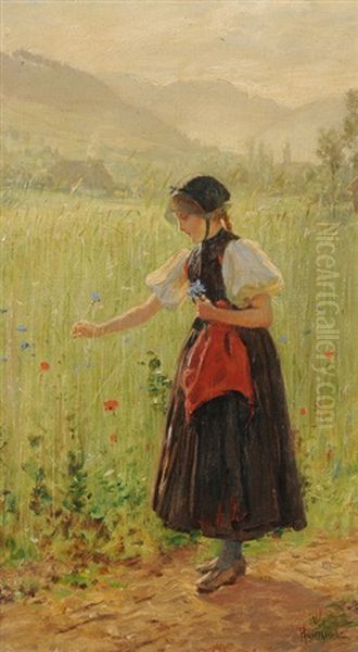 Junge Gutacherin Am Ahrenfeld Oil Painting by Wilhelm Hasemann