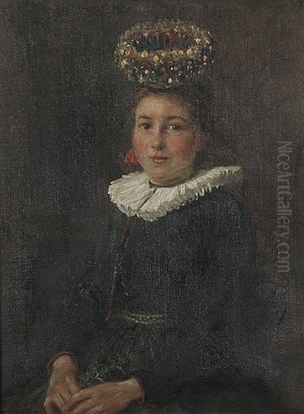 Sitzende Junge Gutacherin Mit Schappel Oil Painting by Wilhelm Hasemann