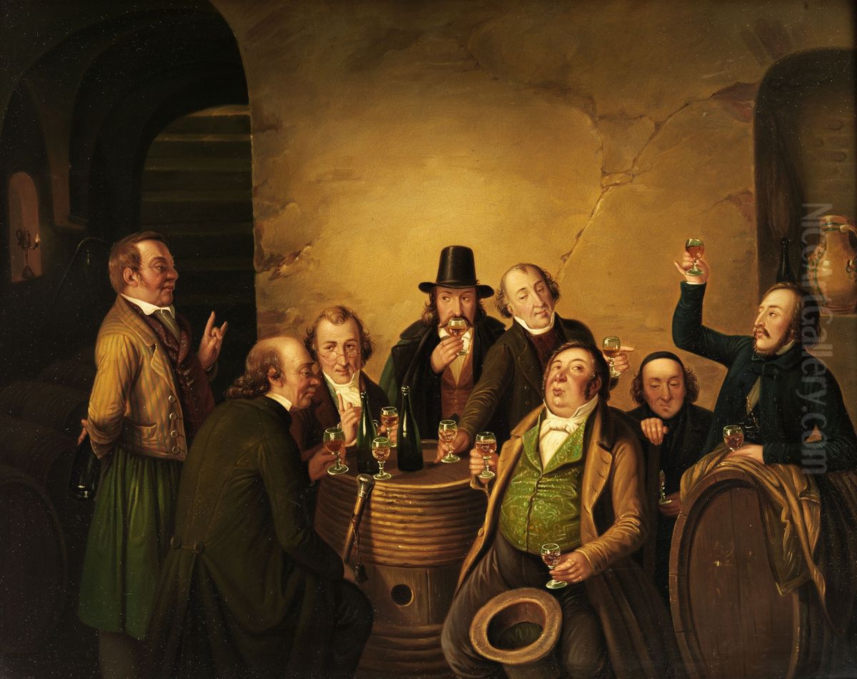 Wine Tasting Oil Painting by Johann Peter Hasenclever