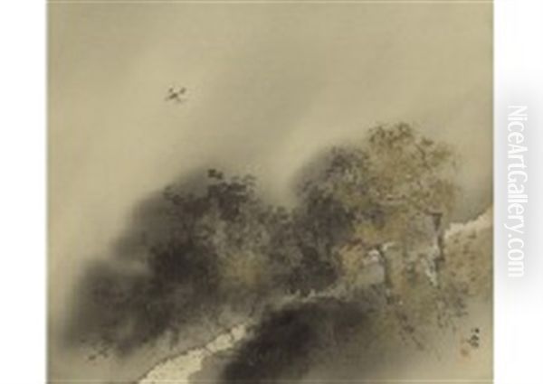 In The Rain Oil Painting by Kansetsu Hashimoto