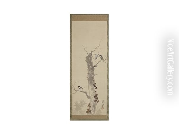 Dried Up Tree And Two Birds Oil Painting by Kansetsu Hashimoto