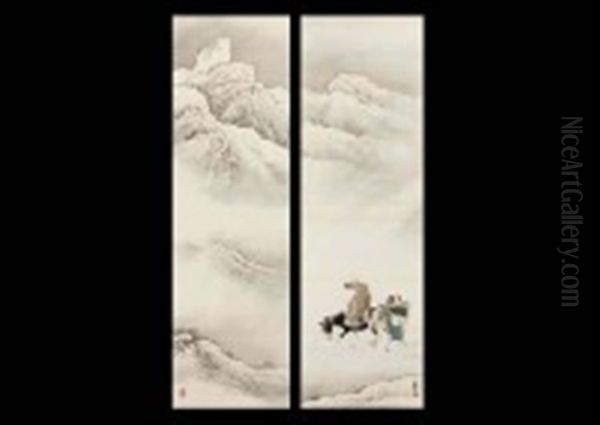 Work (2 Works) Oil Painting by Kansetsu Hashimoto