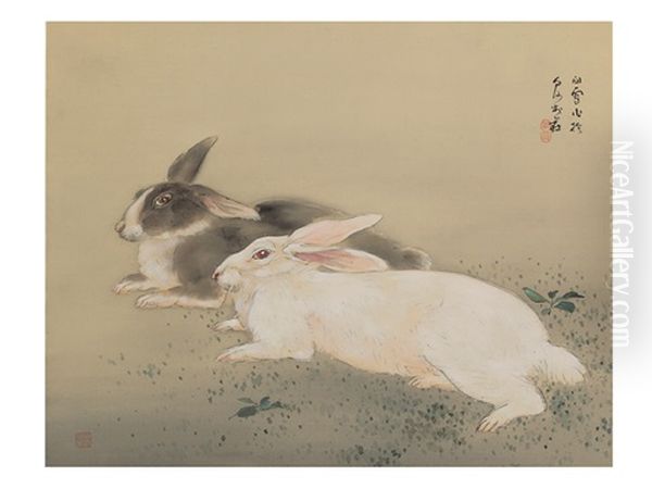 Hares Oil Painting by Kansetsu Hashimoto