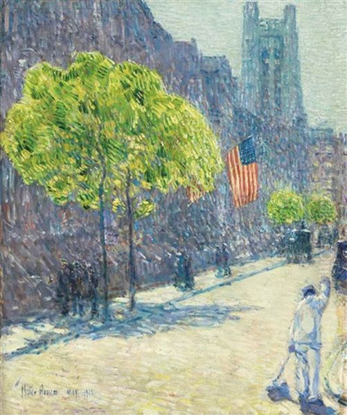Just Off The Avenue, Fifty-third Street Oil Painting by Childe Hassam
