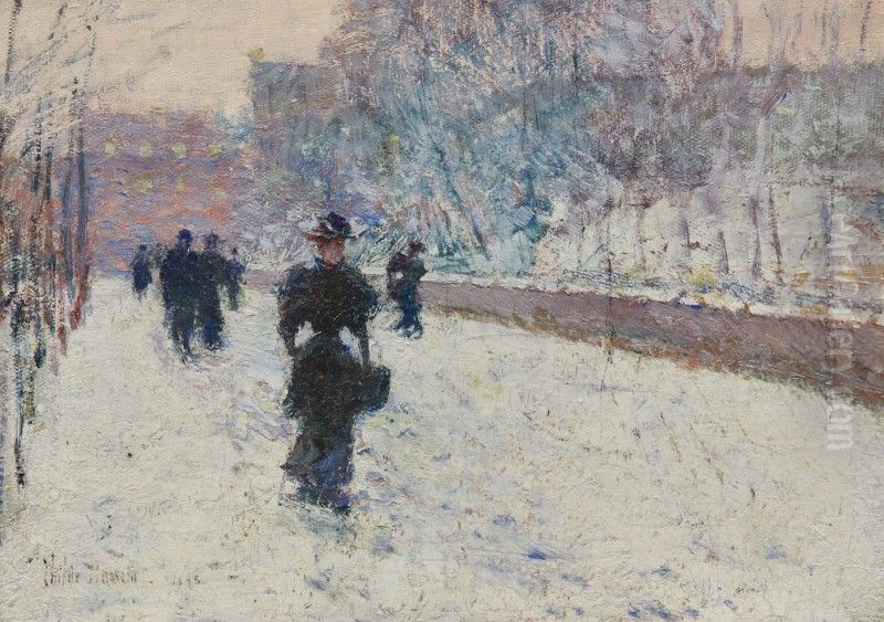 Promenade - Winter, New York Oil Painting by Childe Hassam