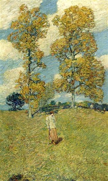 The Two Hickory Trees (golf Player) Oil Painting by Childe Hassam