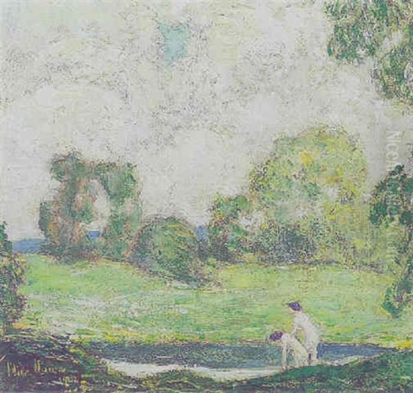 Landscape With Two Bathers Oil Painting by Childe Hassam